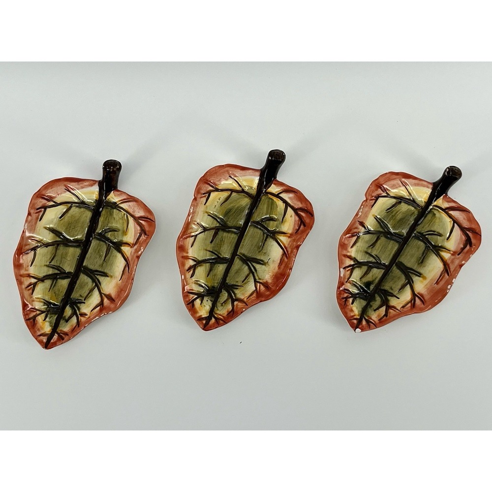 Vintage Set Of 3 WCL Marked Ceramic Green Leaf And Orange Leaf Dishes‎
